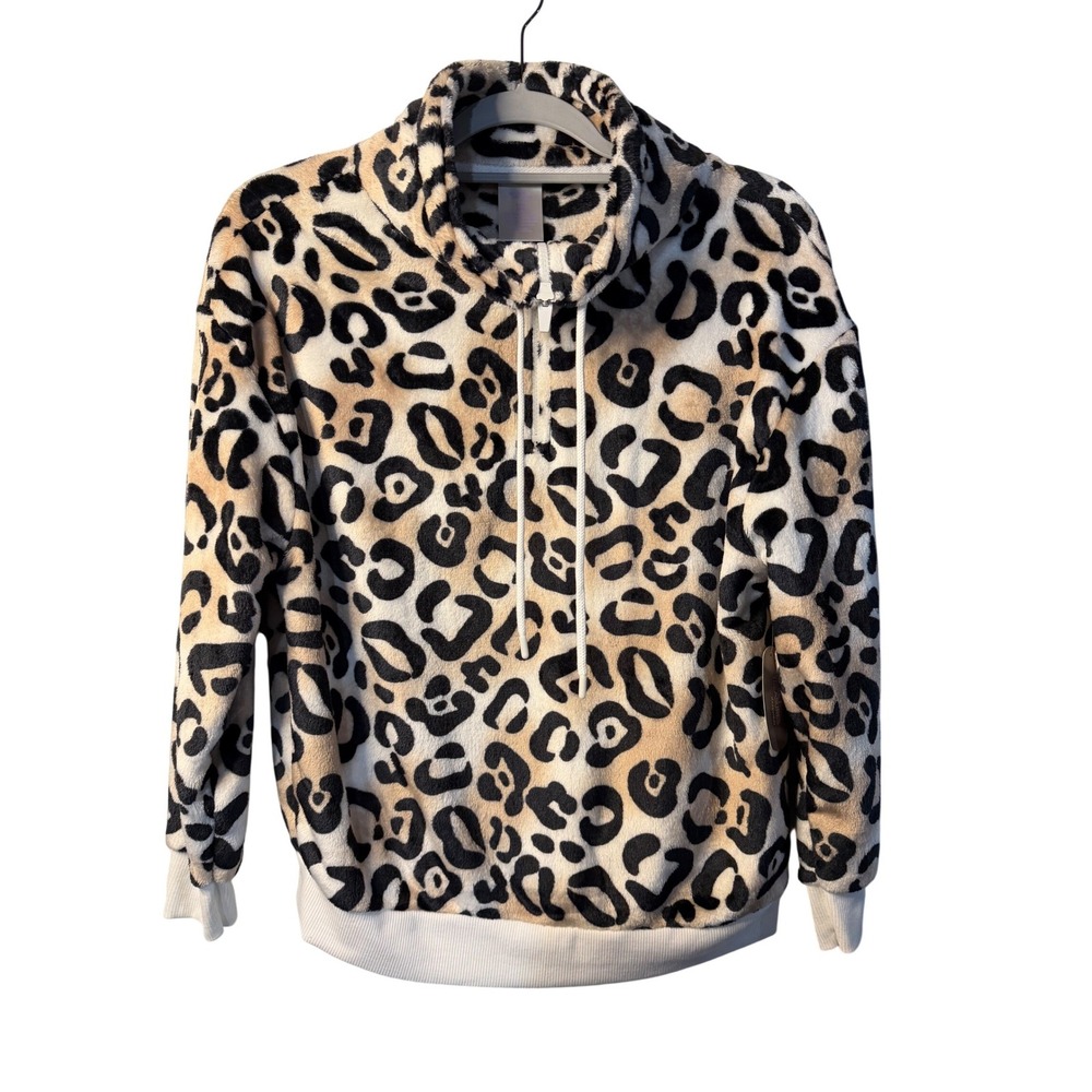 Secret Treasures Sleep Lounge Half Zip Leopard Print Plush Fleece Pullover Small
